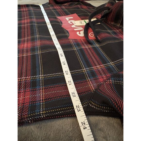 NWT Levi's Men's Logo Plaid Hoodie Sweatshirt Size L Red & Black Casual - Picture 8 of 9